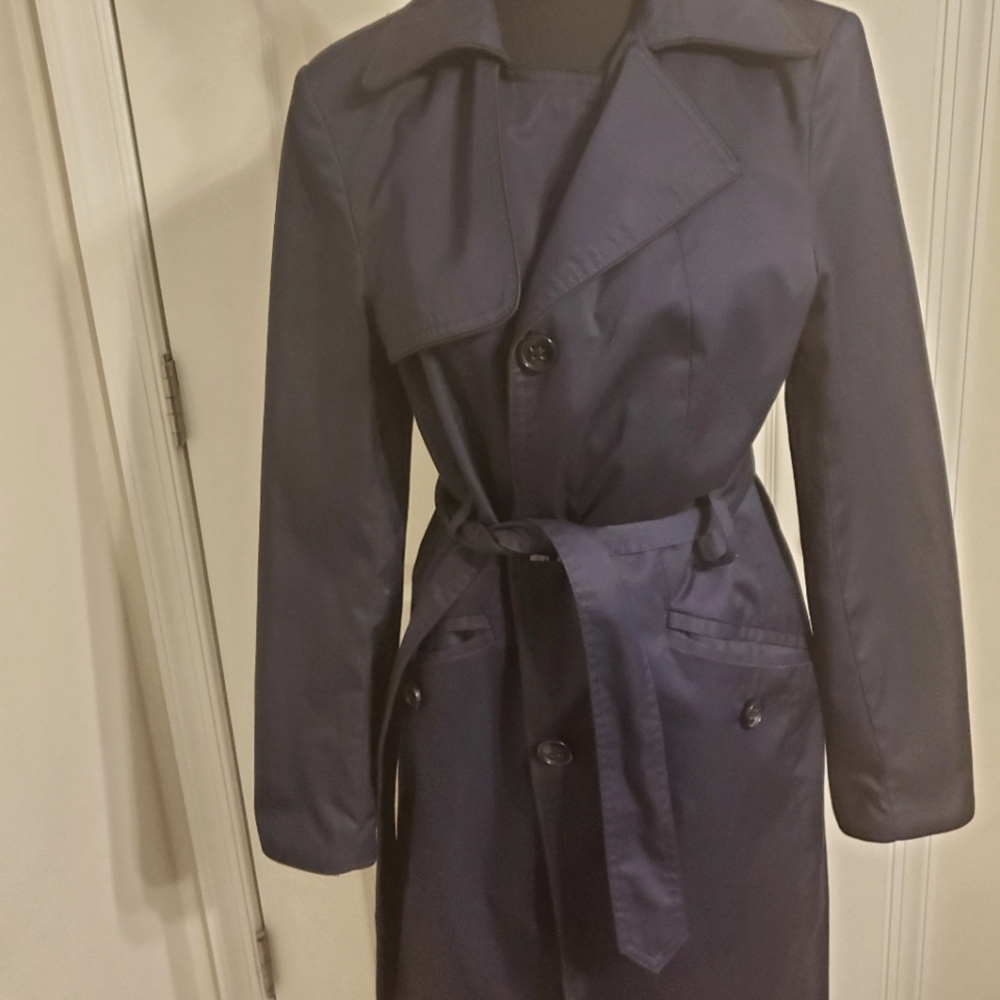H&M all weather coat, size 10, navy blue with black trim